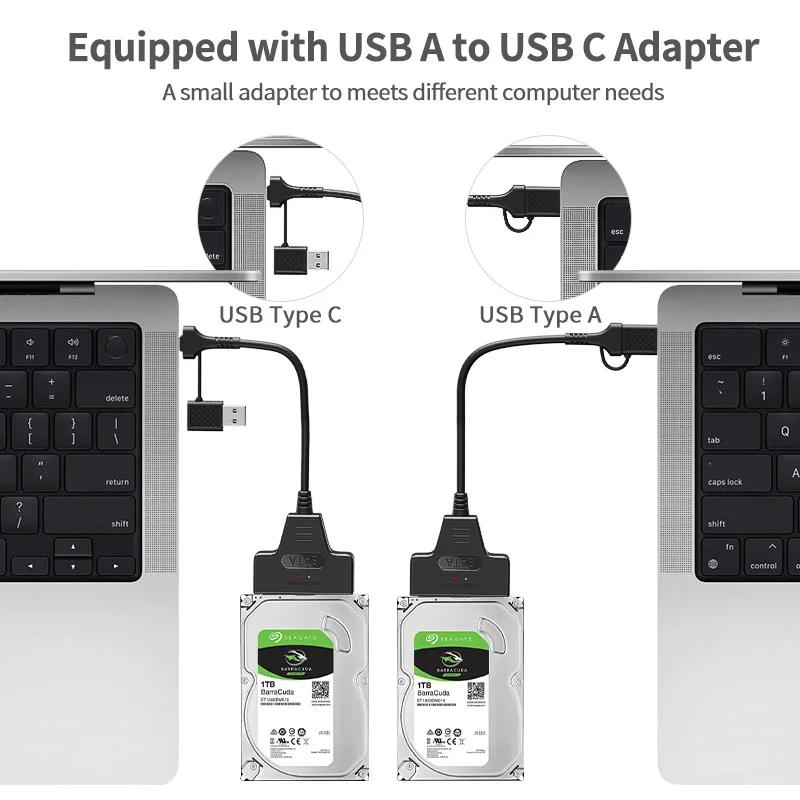 SATA zu USB 3.0/Type-C Adapter Sata-Kabel 2,5/3,5 Zoll SSD HDD SATA III Festplattenlaufwerk mit 12V/2A Netzteil