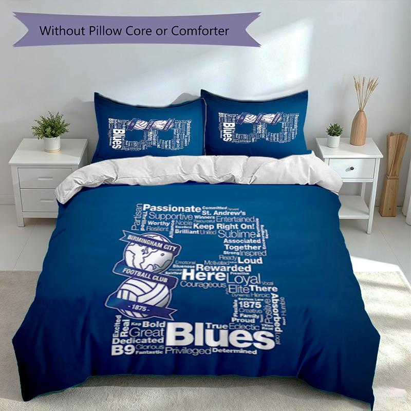 3pcs BIRMINGHAM CITY LOGO Duvet Cover Set, Includes 1 Duvet Cover and 2 Pillowcases,Skin-Friendly&Comfortable Fabric,Suitable Bedding Sets