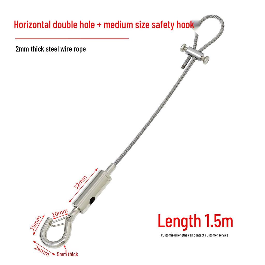 Adjustable Dual-Head Hook Steel Wire Sling with Locking Buckle for Picture Hanging