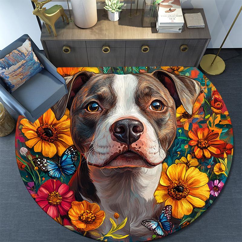 Pitbull Round Area Rug,Carpet Rug for Living Room Bedroom Sofa Playroom Decor,Non-slip Floor Mat