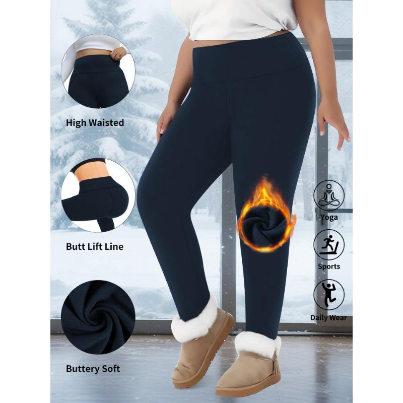 Women High Waist Hip Lifting Fleece Lined Plus Size Skinny Workout Yoga Leggings