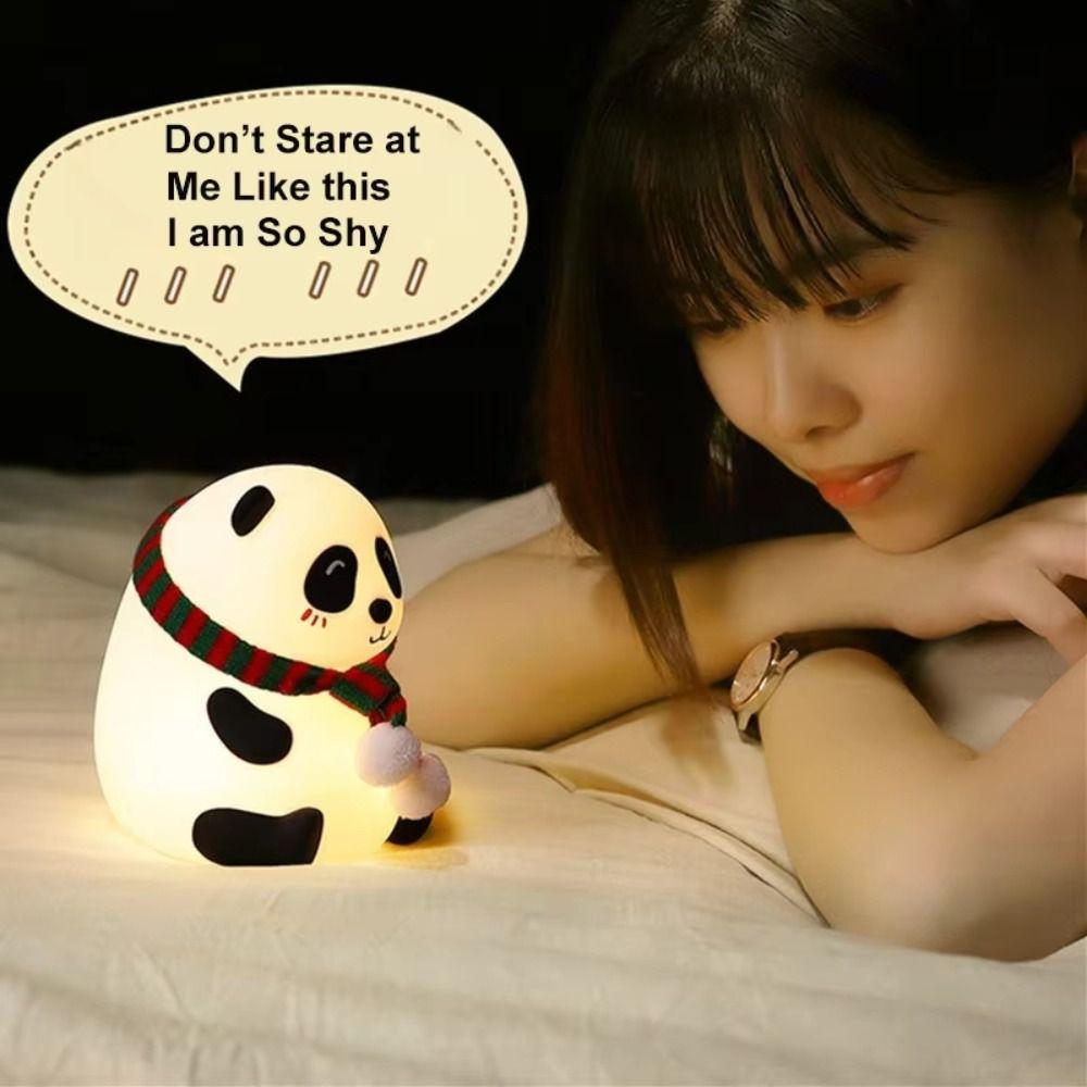 Color Changeable Panda Night Light Percussive Dimmable Table Lamp Panda Desk Lamp Bedroom Decor