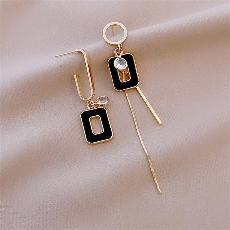 Asymmetric Black Zircon Stud Earrings For Women Hollow Round Love Heart Geometric Earring Wedding Party Unusual Jewelry Gifts