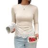 Womens Knit Long Sleeve T-Shirt With Lace Panel Zipper Detail Slim Fit Winter 2026