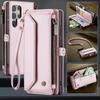 Custodia di Lusso in Pelle per Samsung S24 FE S23 Ultra S22 S21 Plus S20 S25 A16 A17 A57 A55 A35 A54 A34 S26 Tracolla con Cordino Portafoglio con Zip Slot per Carte Copertura