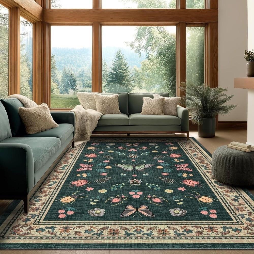 Soft Flower Carpet Non-slip Door Gasket Durable Blanket for Living Room Tea Table Bedside
