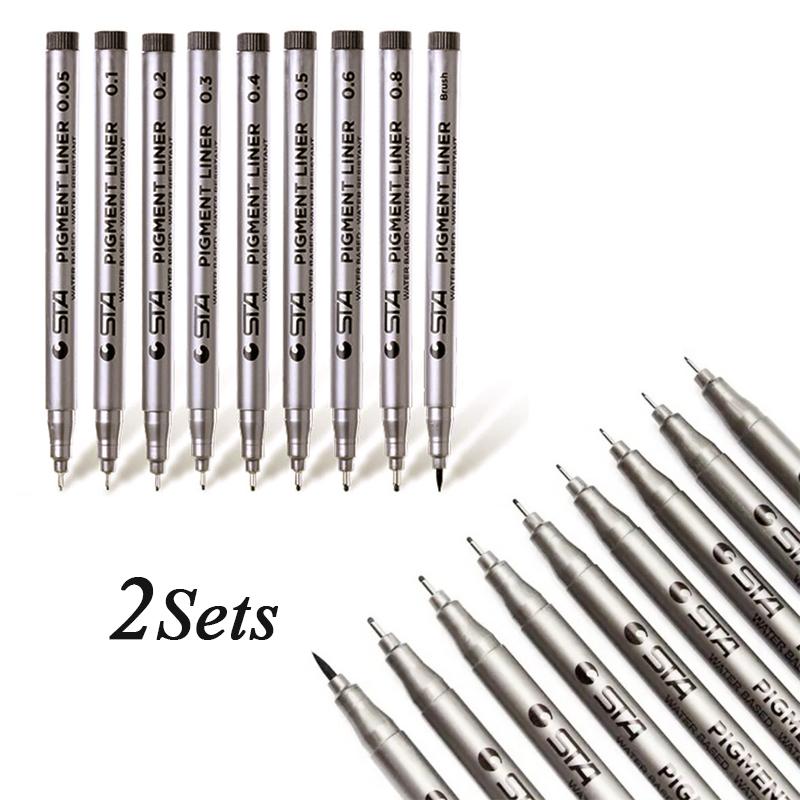 9pcs/Set Waterproof Needle Pen for Art Black Hand-Drawn Hook Stroke Sketch Pen Student Drawing Tool