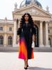 Miyake Plus Size Gradient Pleated Dress - Elegant, Slimming, Waist-Cinching Long Dress with European and African Fashion Influences