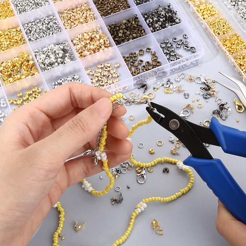 Crimp Beads Covers Kit with Bead Crimping Pliers Tool Brass Crimp Beads Tips Knot Covers Kit for for Jewelry Making DIY Craft