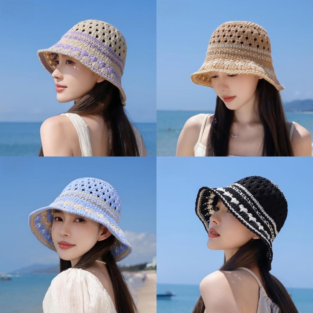 Summer Knitted Bucket Hat With Sun Protection And Breathability For Casual Outdoor Wear