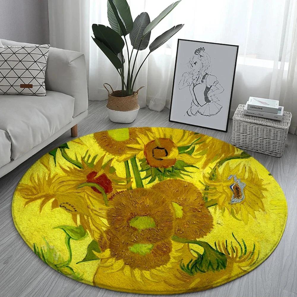 Lotus Landscape Painting Round Carpet Chair Sofa Carpets Home Living Room Bedroom Bathroom Floor Mat Printed Home Decorations