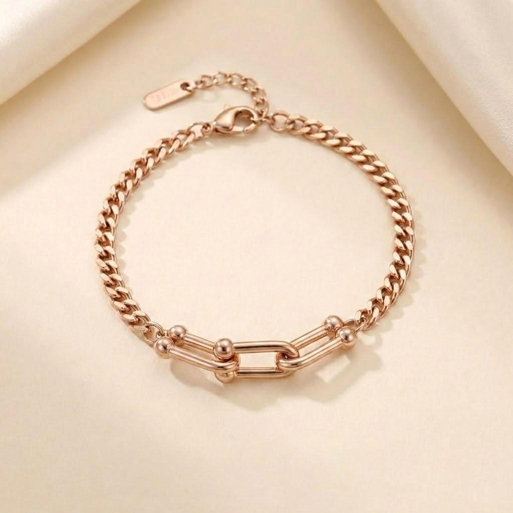 

Hip Hop Cuban Chain Gold Lock Adjustable Bracelet for Women Men Vintage Handmade Hasp Party Jewelry Gift рожевий колір золота