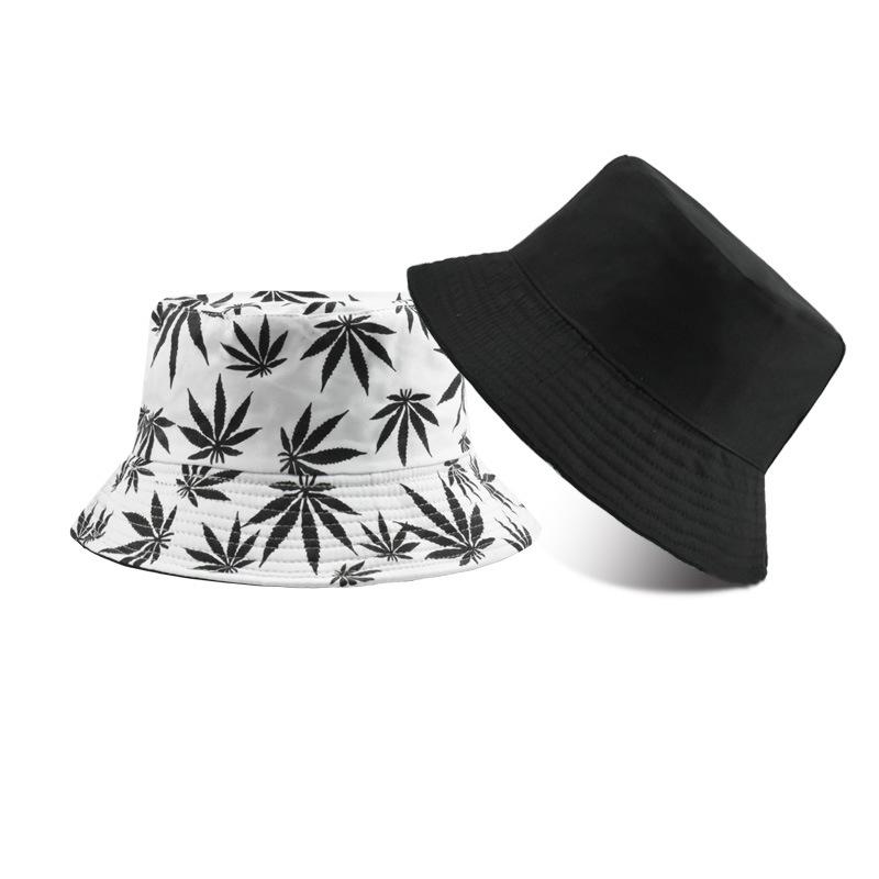Retro style fashionable printed maple leaf fisherman hat, outdoor travel sun hat, double-sided basin hat that can be worn