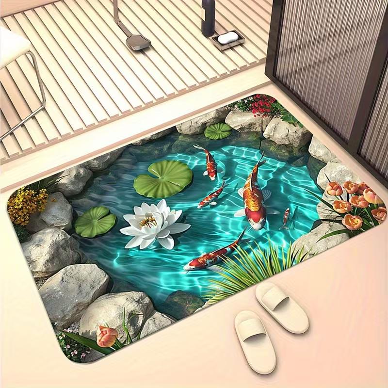 

3D Koi Puddle Doormat Realistic Fish Lotus Design Soft Non-Slip Floor Mat Modern Funny Home Decor Interior Entrance Carpet 50X80cm