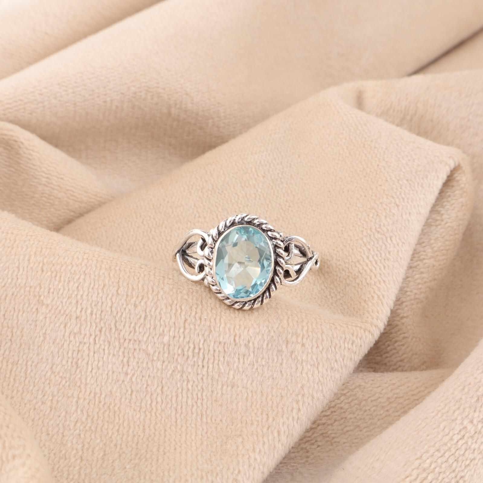 

Драгоценный камень Голубой Топаз Небо 925 Стерлинговое Серебро Ювелирные Изделия Кольцо Ручной Работы Подарок для Жены RR-8-8 13