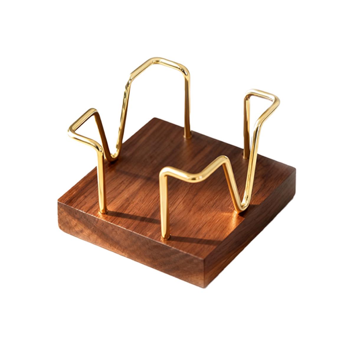 Walnut Brass & Wooden Metal Business Card Holder & Memo Box Black Walnut золотой