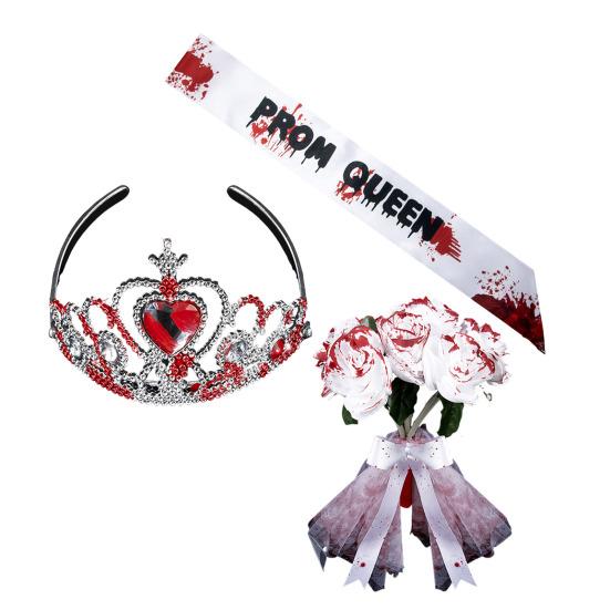 

Комплект костюма на Хэллоуин «Призрак невесты» Готическая свадебная одежда с букетом и короной Аксессуары для зомби-наряда для вечеринок и мероприятий One Size A