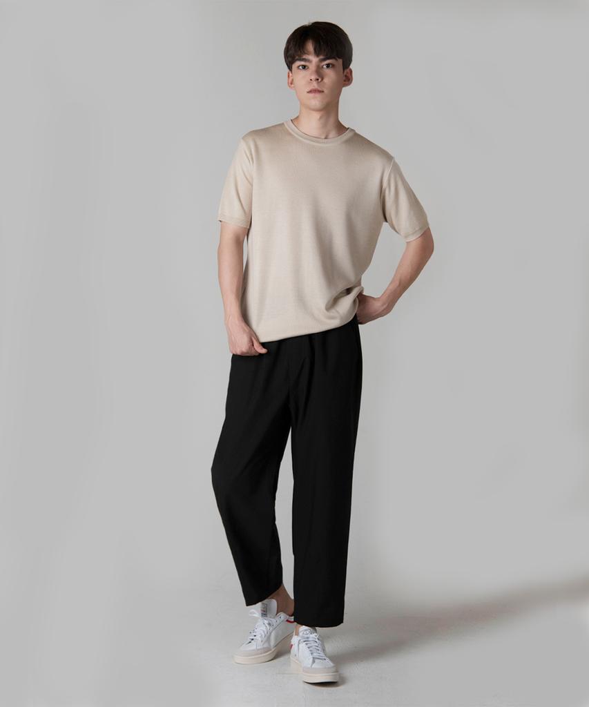 UNLC [Package][Summer Fabric] Semi-Wide Crop Elastic Waist Slacks (4 Colors)