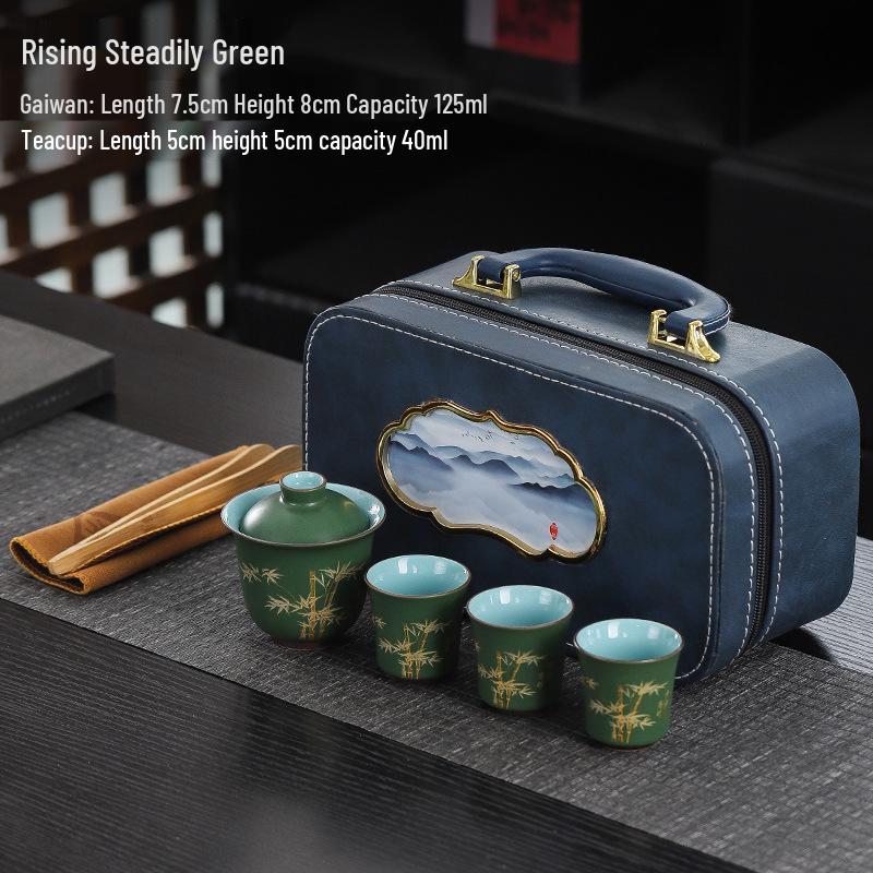 Portable Ceramic Kung Fu Travel Tea Set: One Pot, Three Cups