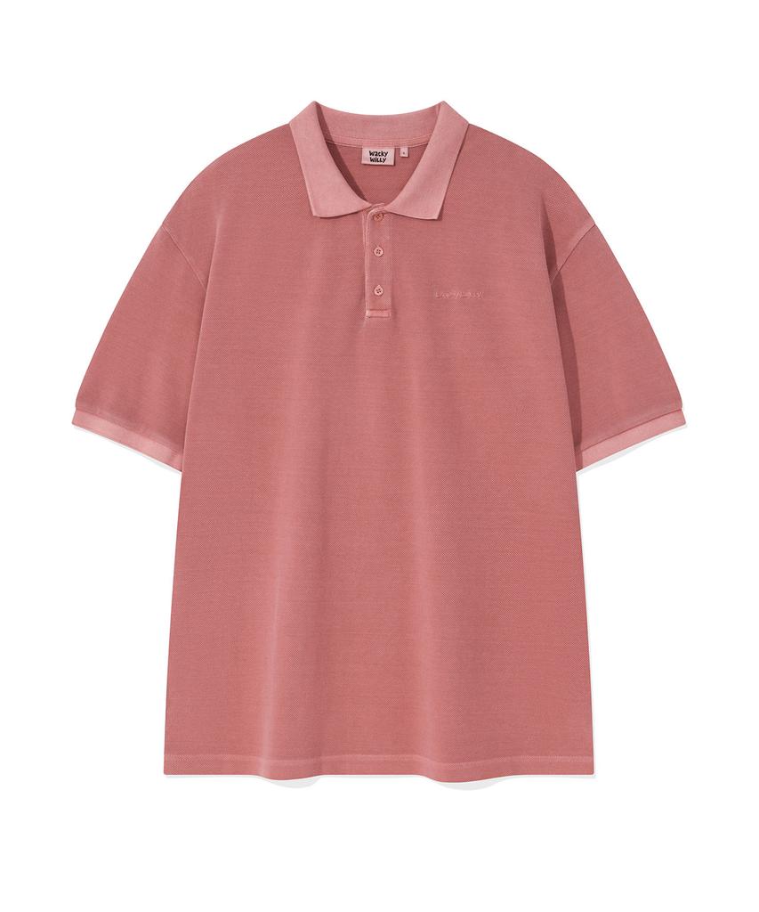 WACKY WILLY Pigment-Dyed Collared T-Shirt Pink