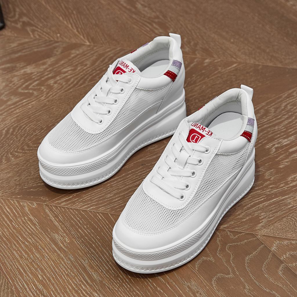 New Leather Little White Shoes Women's Inner Height Increase Women's Shoes Women's Thick-soled Muffin Shoes Casual Versatile and Thin