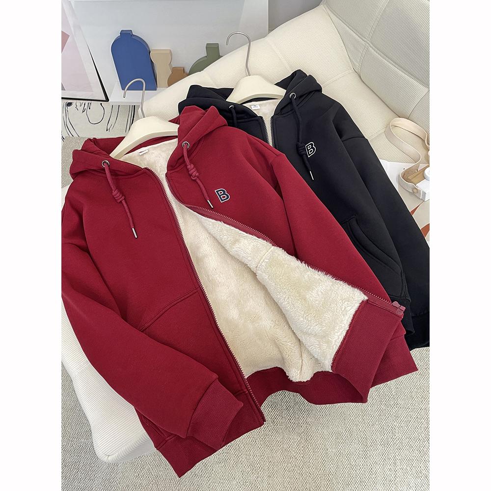 Autumn Winter Hoodie Coat Drawstring Thick Pockets Long Sleeve Fleece Jacket Thick Warm Fleece Sweatshirt