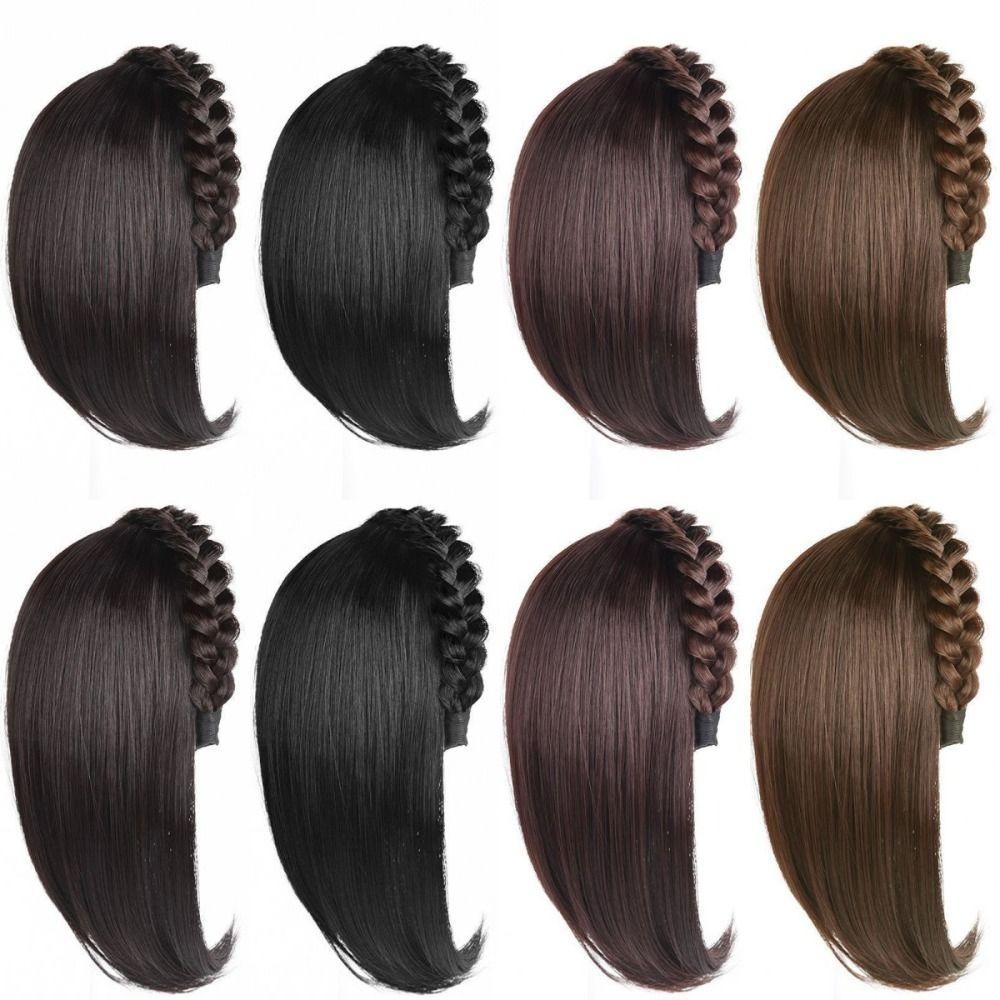 Clip In Half Headband Wig Hair Hoop Wig Replacement Block Twist Braided Fishbone Hairpiece  Party