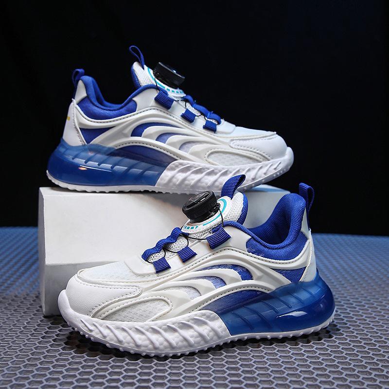 2025 Kids' Sneakers: White Non-Slip Breathable Shoes with Rotating Buckle for Boys and Girls
