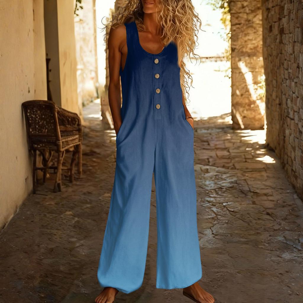Lässiger ärmelloser lockerer Jumpsuit mit Taschen und verstellbaren Trägern für Damen (lange Länge).