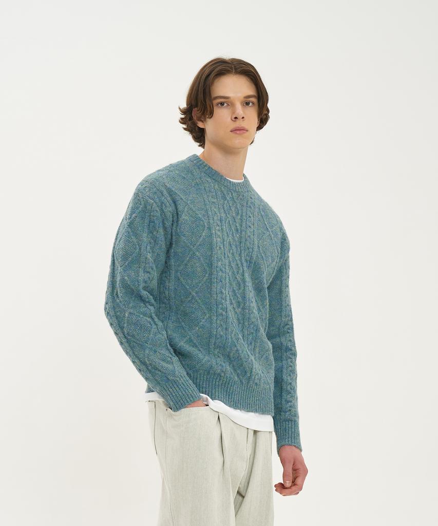 BLOND9 Wool Fisherman Knit Sweater_Turquoise