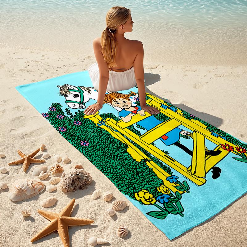 Serviette de plage motif Pippi Longstocking - douce, absorbante, lavable en machine Légère et moderne, pour la natation, Essentiels de voyage