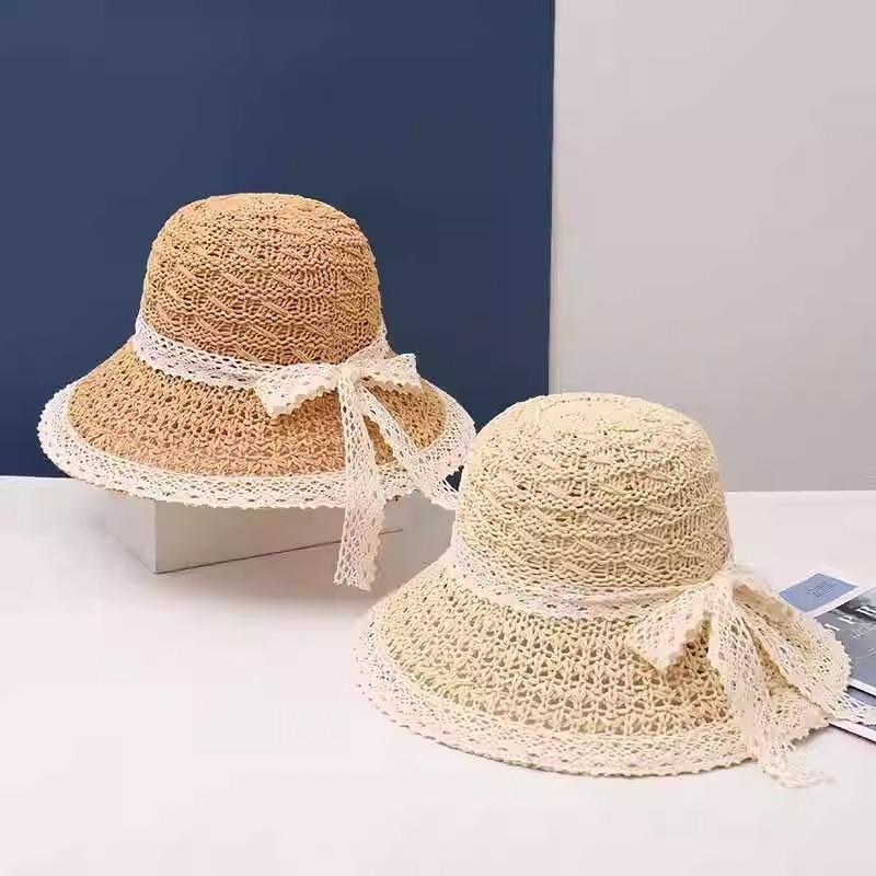 Lace edge hollow foreign style straw hat women's beach hat travel vacation fashion sun hat sun hat
