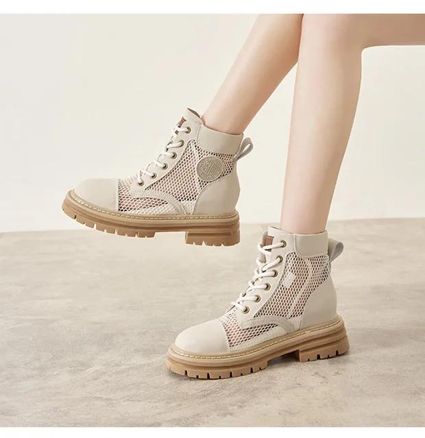 

Модные желтые ботинки из натуральной кожи с выемками для женщин, летние, новые, толстые, сетчатые, дышащие, для горного кемпинга 41 слоновая кость