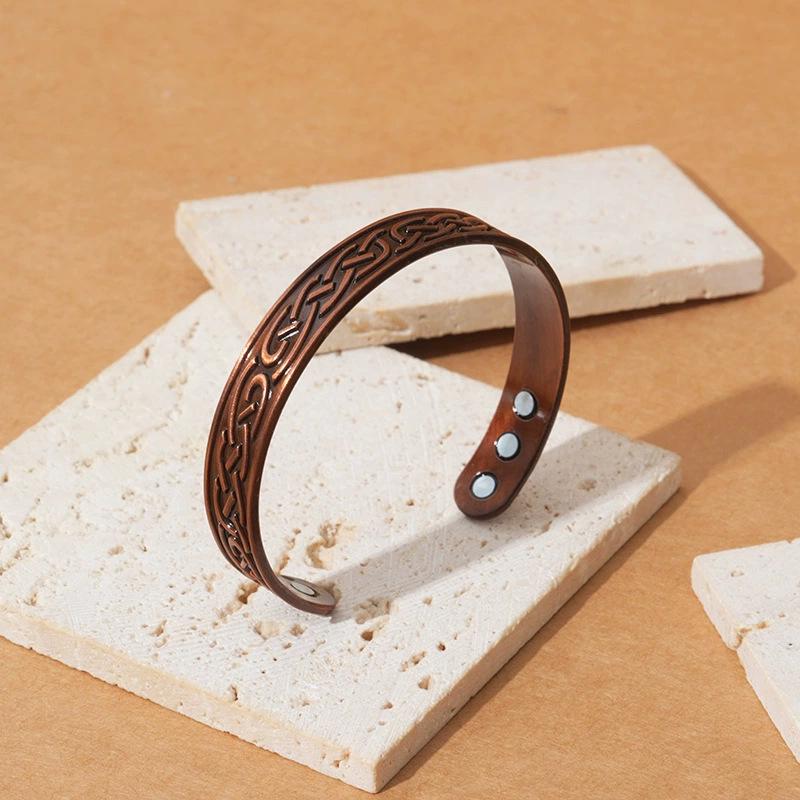 Vintage Red Copper Magnetic Bracelet & Ring Set for Men and Women