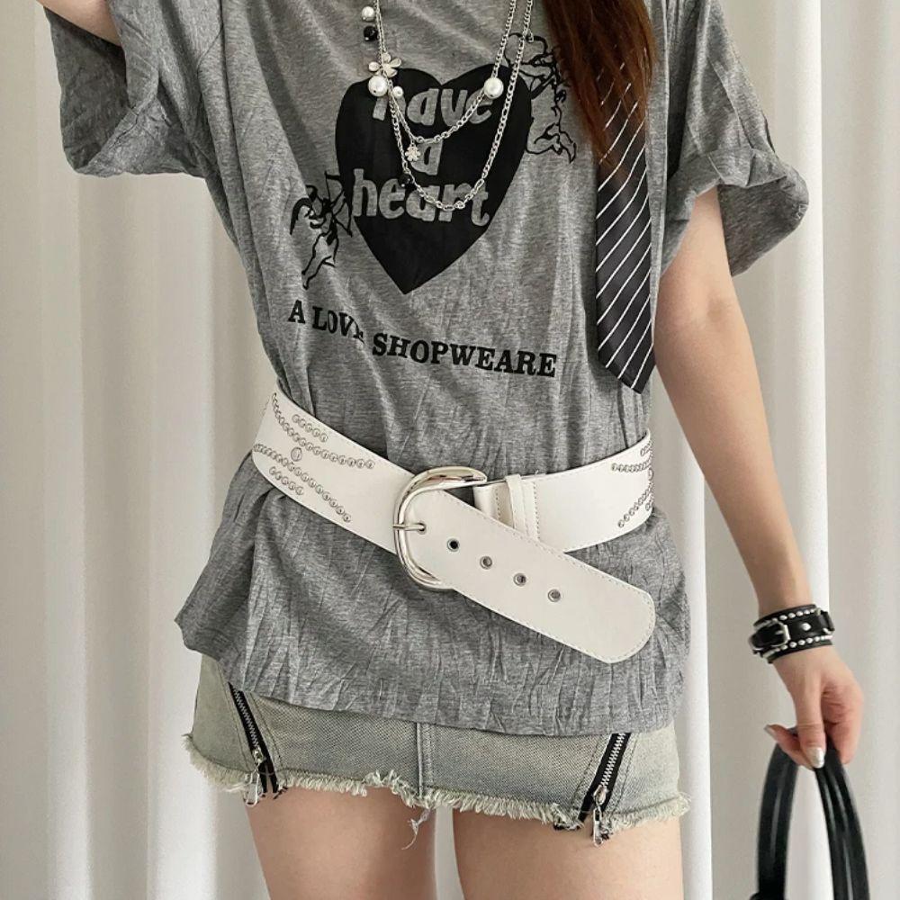 Gothic Rivet Wide Belt Y2k Dress Jeans Belt Vintage Women's Waist Belt  Skirt Accessory