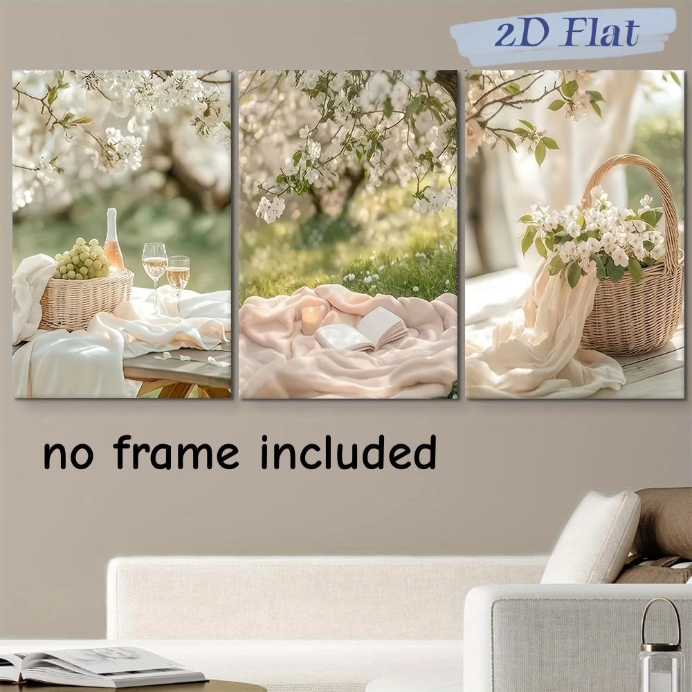 

3-piece set of frameless canvas decorations for spring picnics, modern minimalist home decor, living room, bedroom, dining room, (as the picture,20x30cm-3pcs)