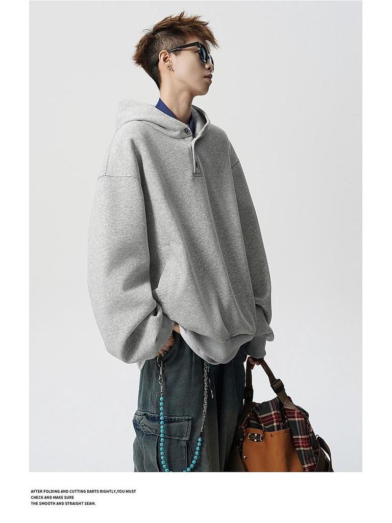 Unisex Retro Heavyweight Fleece-Lined Button-Up Hoodie: Trendy and Loose Fit