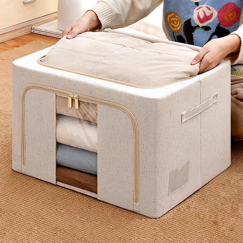 Tianshan Cotton & Linen Foldable Storage Box with Thick Steel Frame