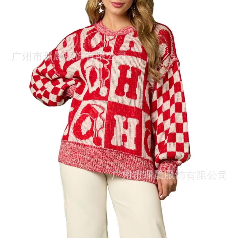 Autumn and winter new European and American fashion women s Christmas series casual crew neck sweater S