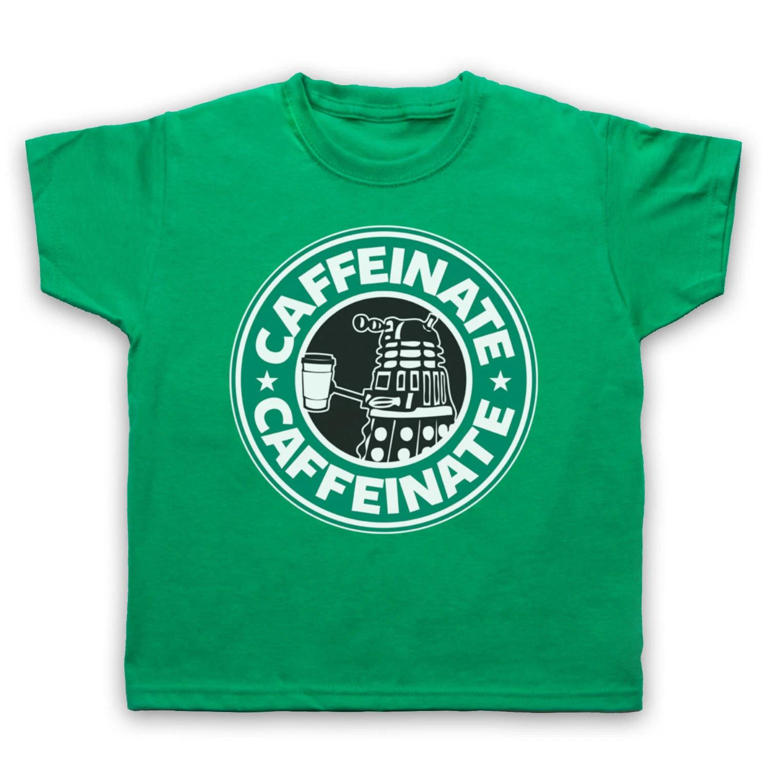 CAFFEINATE DALEK PARODY DR WHO SCI FI COFFEE UNOFFICAL KIDS CHILDS T-shirt 120