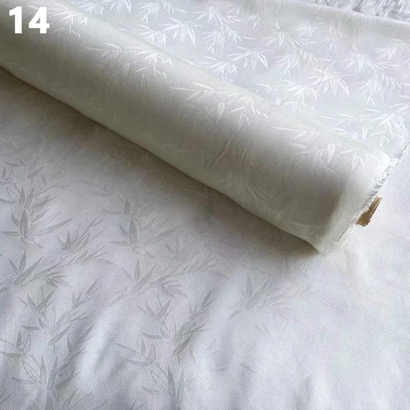 50x114cm Chinese Style Retro Luxury Mulberry Silk Fabric Bamboo Leaf Pattern FabricAncient Hanfu Costume Cheongsam Apparel