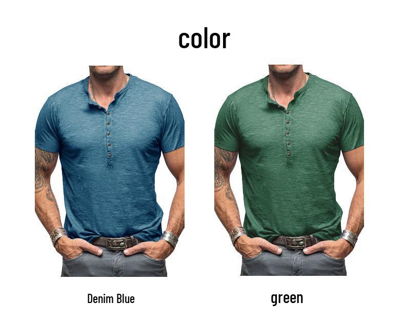 Men's Bamboo Cotton Henley T-Shirt - Short-Sleeve Outdoor European and American Style