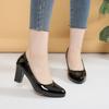 2025 New Professional Shallow Mouth Single Shoes Female with Round Head Slip Black Thick High Heel Ol Work Female Shoes