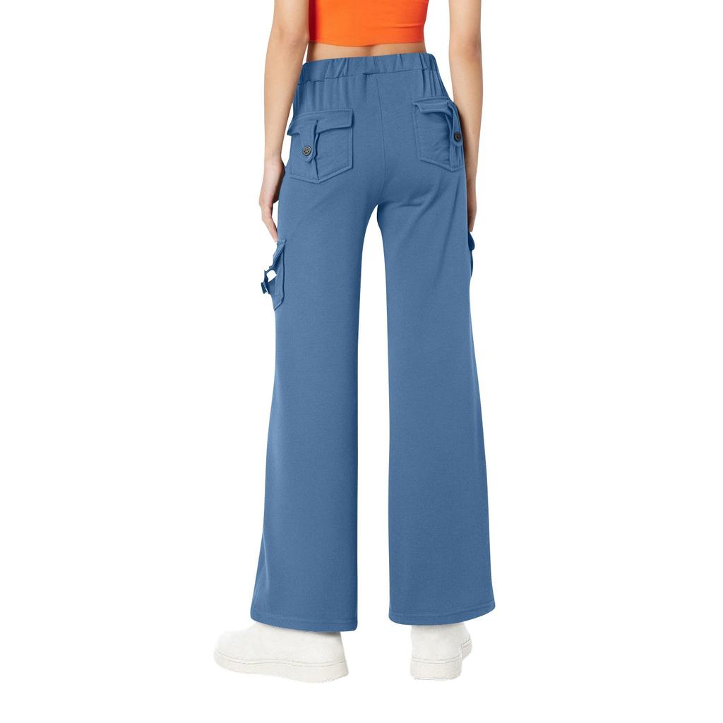 Fashion Women's Solid Color Self Cultivation Elastic Band Pockets Pants