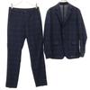 417EDIFICE Check Pattern Suit Setup S Navy Thin Men's Used