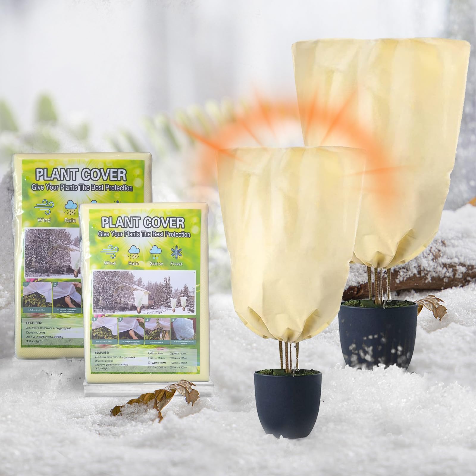 

[Очаровательное украшение] Защитный чехол для растений от холода, защитный чехол, 2 шт., нетканый материал( бежевый (80100см)) бежевый