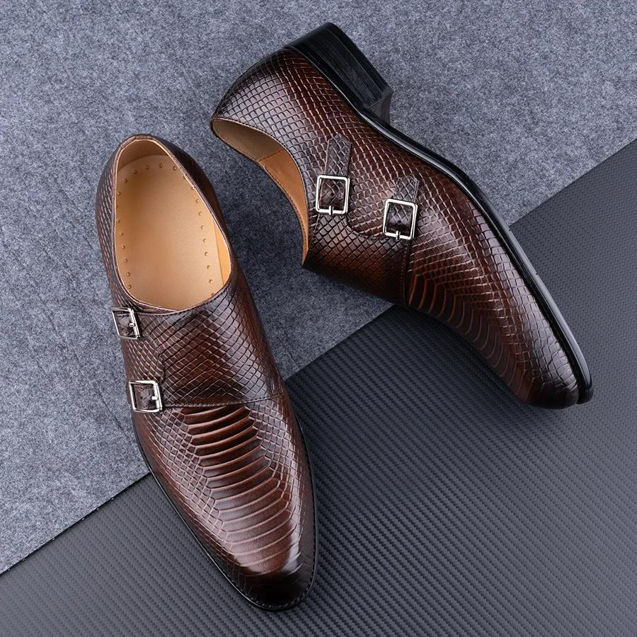 Fashion Genuine Leather Shoes Handmade Loafers for Men High Quality Buckles Monk Shoe Male Sapato Social Masculino Business Formal Shoes