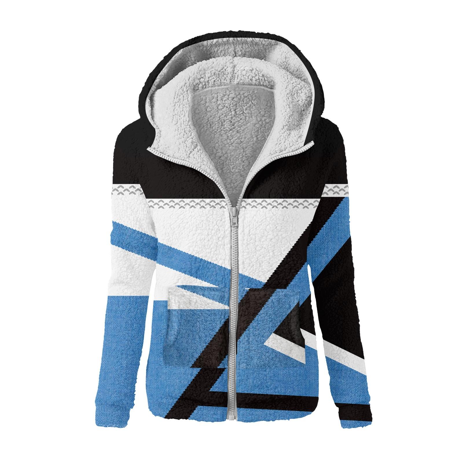 

Женская модная куртка с геометрическим принтом в стиле пэчворк с капюшоном и плюшевым верхом на молнии M