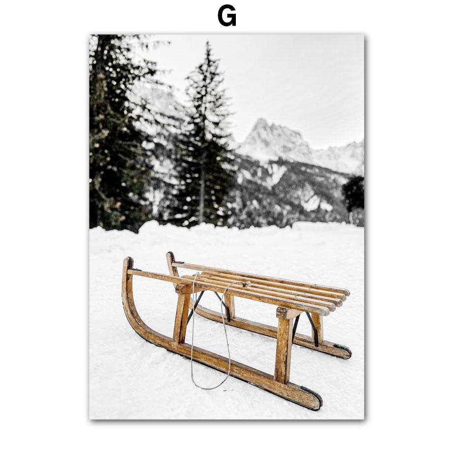 Wall Art Canvas Painting Christmas Deer Snow Pine Tree Train Winter Living Room Decoration Posters And Prints Home Wall Pictures