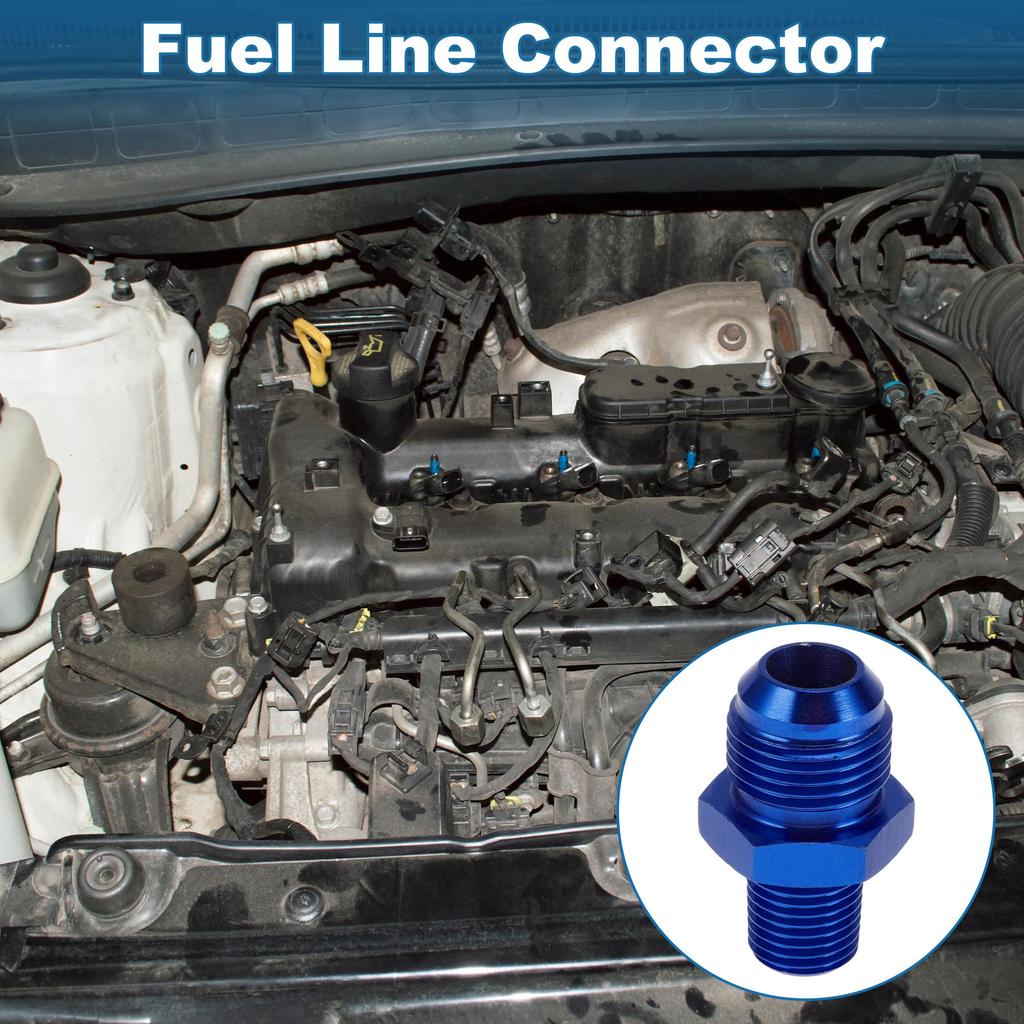 Ein ABSOPRO Reduzier-Schlauchanschluss-Adapter mit Bördelanschluss TF AN8 1/4 NPT Kraftstoffleitungsverbinder Aluminium Blau